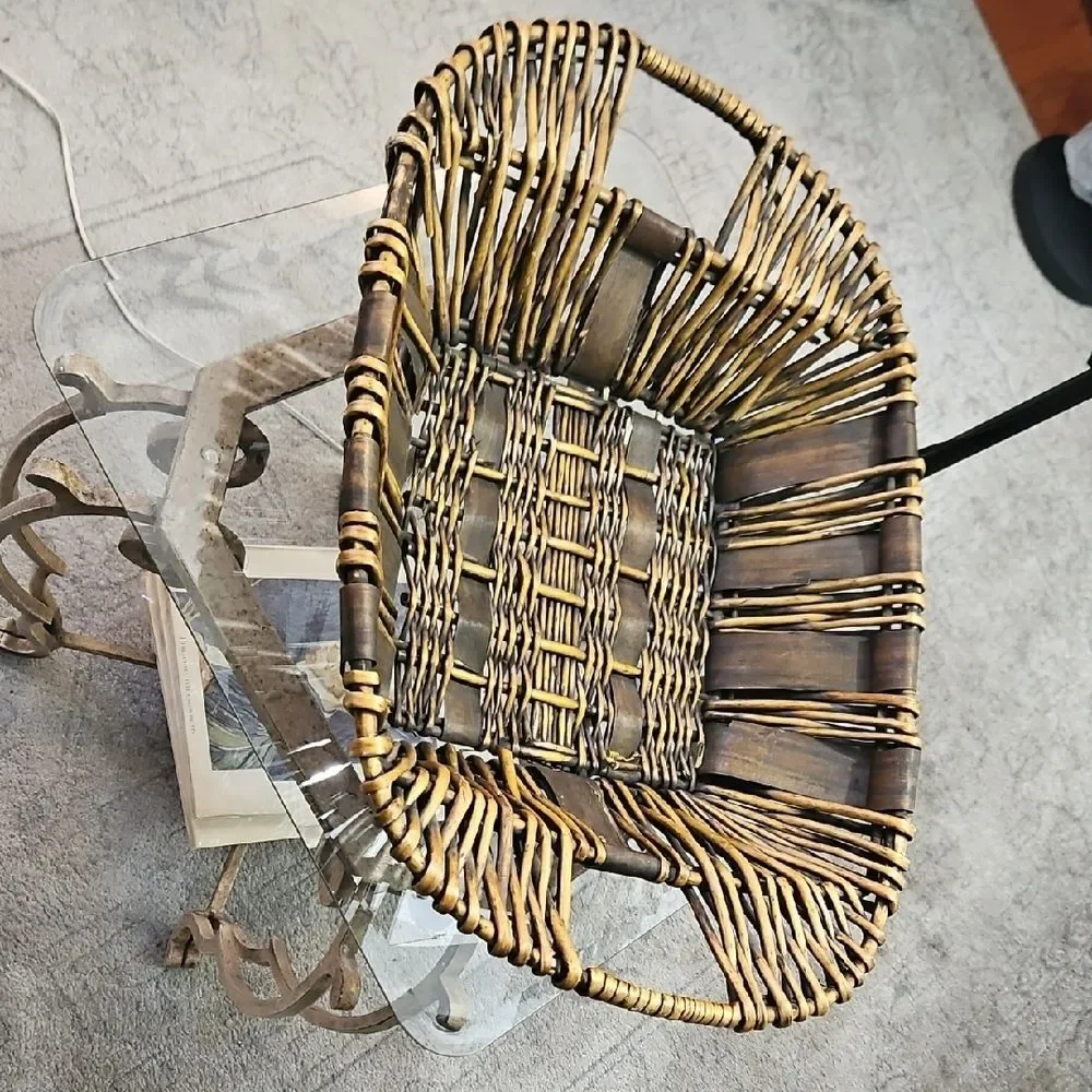 Large Woven Basket with Golden Brown Accents